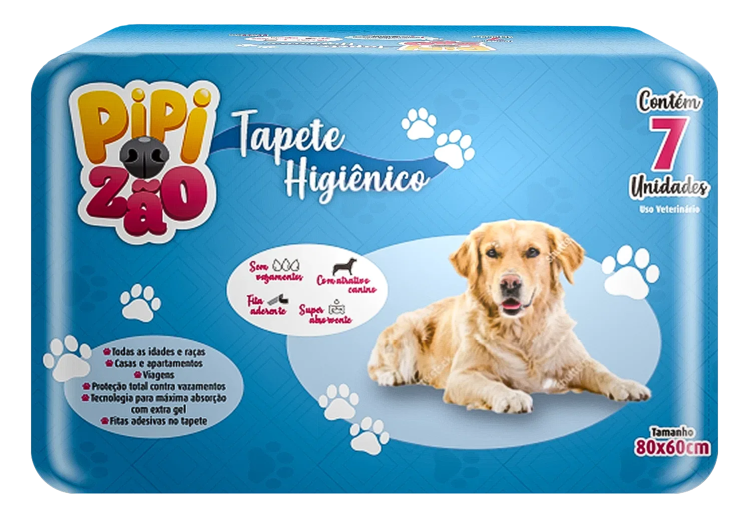 Embalagem do tapete higiênico Pipizão, 7 unidades, 80 × 60 cm